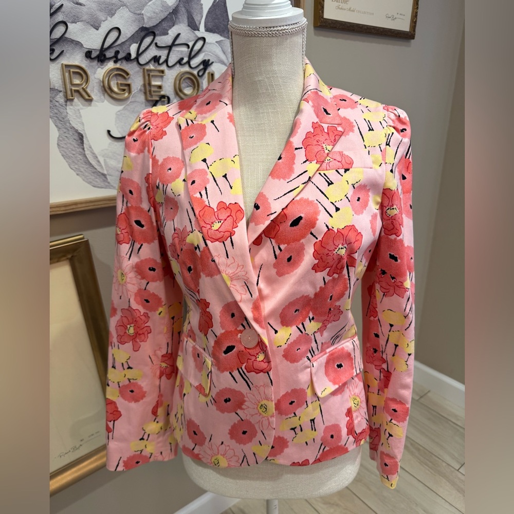 APOSTROPHE Pink Floral Single Button Blazer